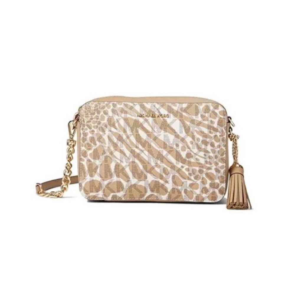 MICHAEL KORS Jet Set Medium Camera Bag Camel Multi Crossbody Bag NWT